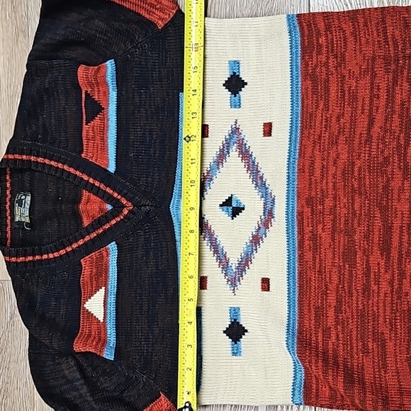 Vintage 70s JCPenny Rust & Brown V Neck Southwest Aztec Knit Pullover Sweater - Picture 14 of 16